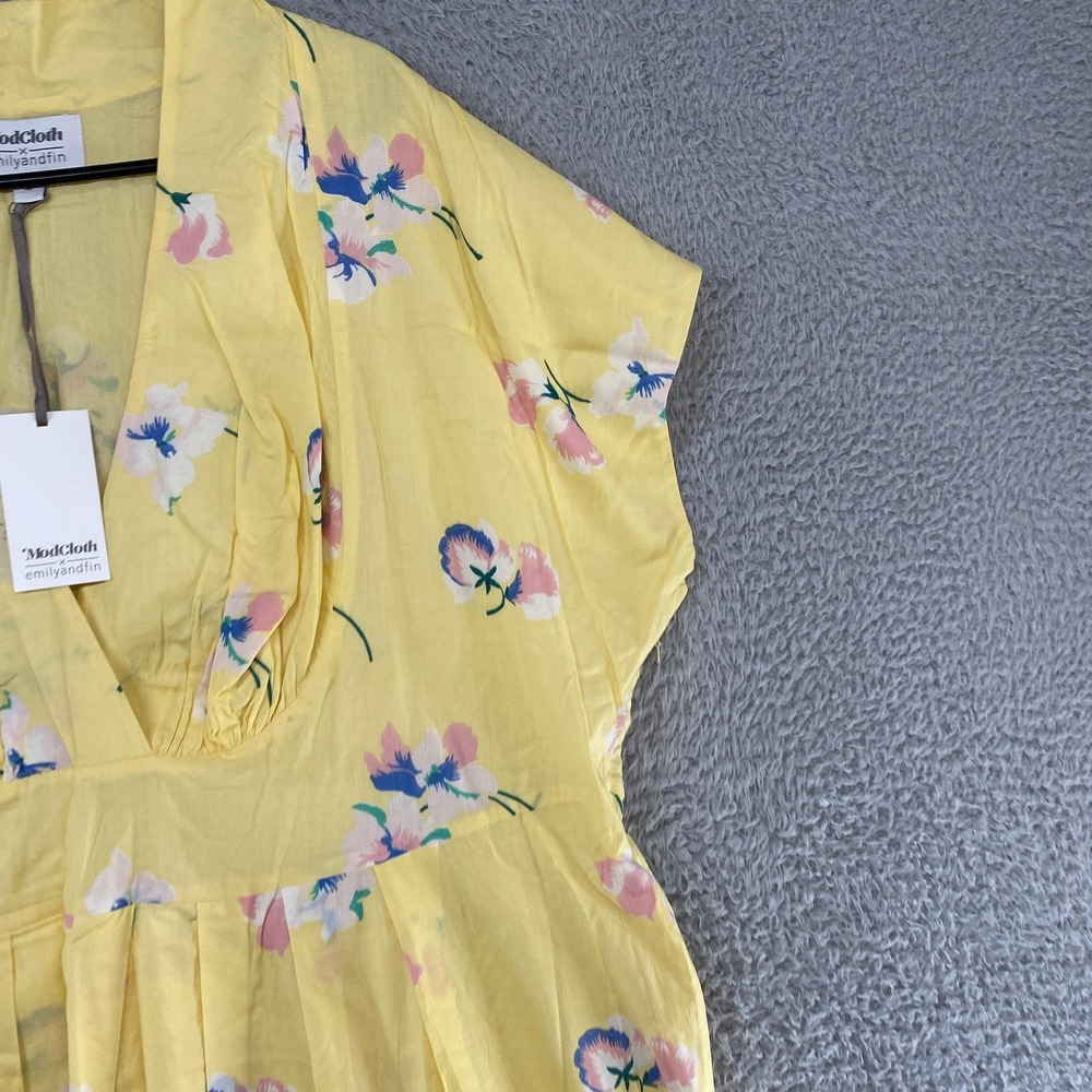 ModCloth X Emilyandfin Dress Womens 3X Yellow Babydoll Floral Fit Flare Midi - Picture 4 of 16